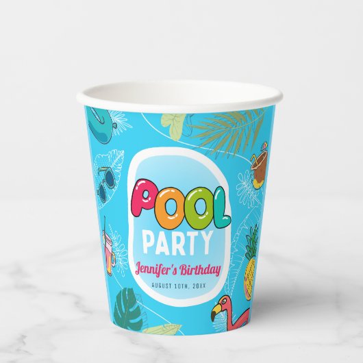 サマープールパーティースイミング誕生日 紙コップ (正面)