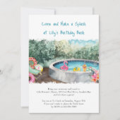 サマープールパーティースプラッシュ子供の誕生日バッシュ 招待状 (正面)