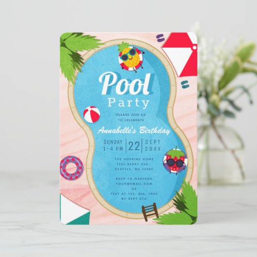 サマープールパーティーチャイルド誕生日 招待状 (スタンド正面)