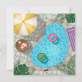 サマープールパーティーバックヤードスイミングプール誕生日 招待状 (正面)