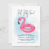 サマープールパーティーピンクフラミンゴエイジ誕生日 招待状 (正面)