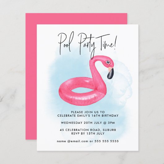 サマープールパーティーピンクフラミンゴ10代の誕生日 (正面/裏面)