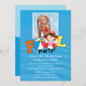 サマープールパーティーフォト誕生日招待状ガール 招待状 (正面/裏面)
