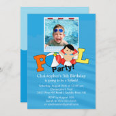 サマープールパーティーフォト誕生日招待状ボーイ 招待状 (正面/裏面)