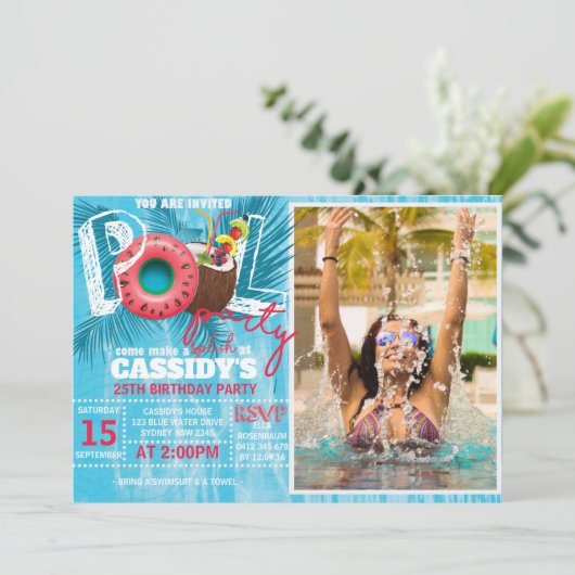 サマープールパーティーフォト誕生日 招待状 (スタンド正面)