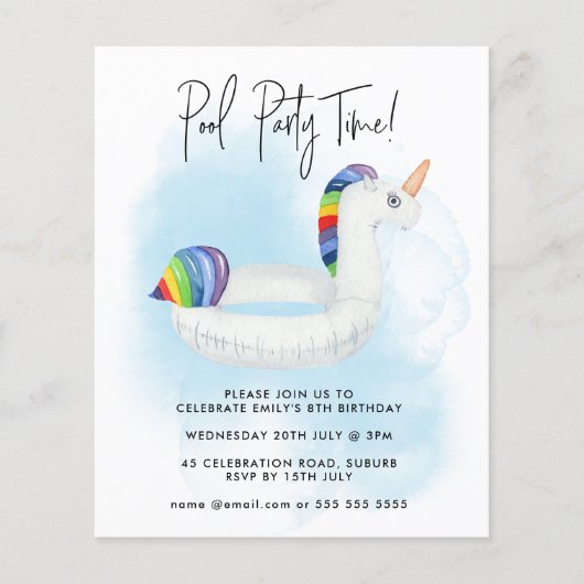 サマープールパーティーレインボーユニコーン任意の年齢誕生日 (正面)