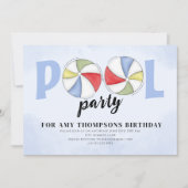 サマープールパーティー誕生日ビーチボール 招待状 (正面)
