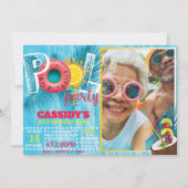 サマープールパーティー誕生日フォト 招待状 (正面)