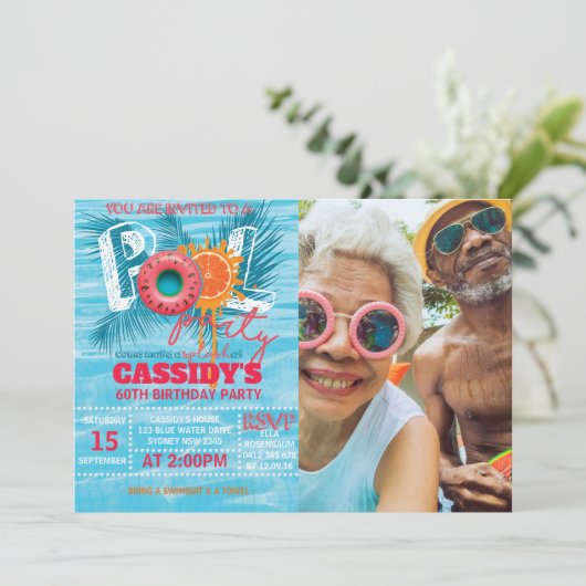 サマープールパーティー誕生日写真 招待状 (スタンド正面)