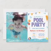 サマープールパーティー誕生日招待状と写真 招待状 (正面)
