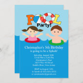 サマープールパーティー誕生日招待状ボーイガール 招待状 (正面/裏面)
