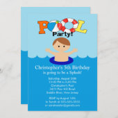 サマープールパーティー誕生日招待状ボーイ 招待状 (正面/裏面)