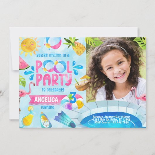 サマープールパーティー誕生日招待状招待状 招待状 (正面)