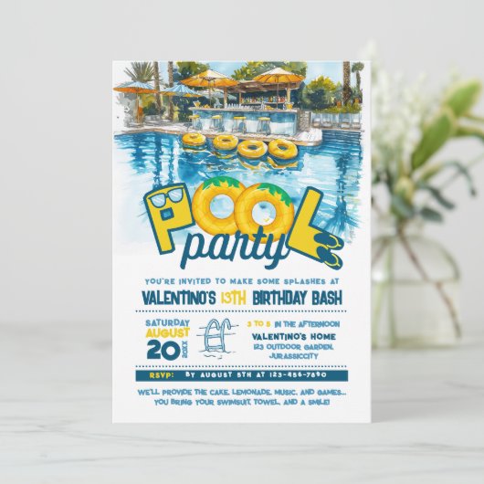 サマープールパーティー誕生日招待状 招待状 (スタンド正面)