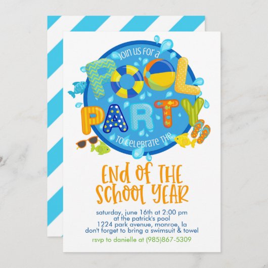 サマープールパーティー、年度末パーティー 招待状 (正面/裏面)