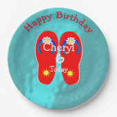 サマープールビーチパーティーカワイトフリップフロップ ペーパープレート (正面)