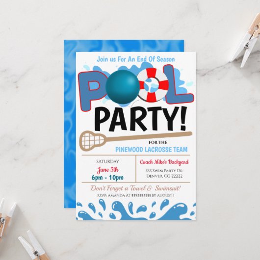 サマープールラクロスパーティー招待状 招待状 (正面/裏面インサイチュ)