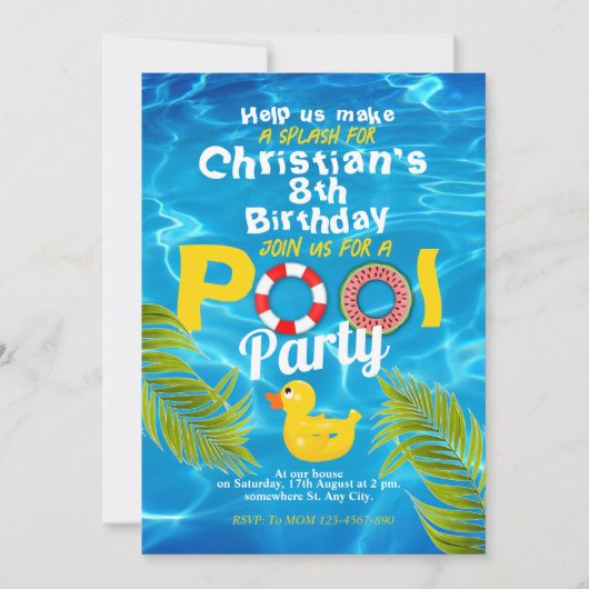 サマープール子供の誕生日パーティの招待状 招待状 (正面)