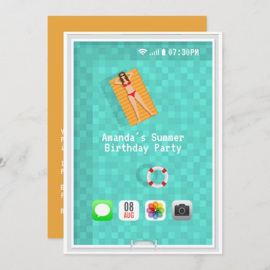 サマープール誕生日パーティーへの招待 招待状 (正面/裏面)