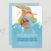 サマープール/ウォーターパーク誕生日パーティーへの招待 招待状 (正面/裏面)