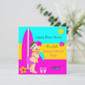 サマーベビーシャワーガールビーチサーフィンブルネット 招待状 (スタンド正面)