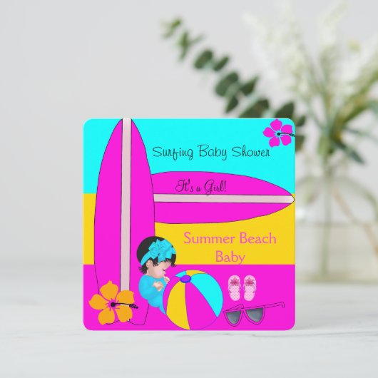 サマーベビーシャワーガールビーチベビーサーフィンベビー5 招待状 (スタンド正面)