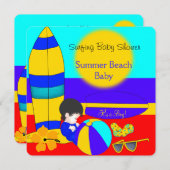 サマーベビーシャワーボーイビーチベビーサーフィンベビー3 招待状 (正面/裏面)