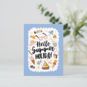 サマーホリデイ引用文カラフルカワイイイラストレーション ポストカード (スタンド正面)