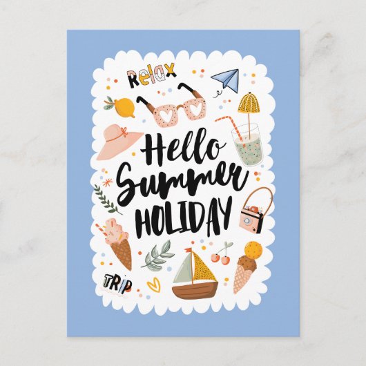 サマーホリデイ引用文カラフルカワイイイラストレーション ポストカード (正面)