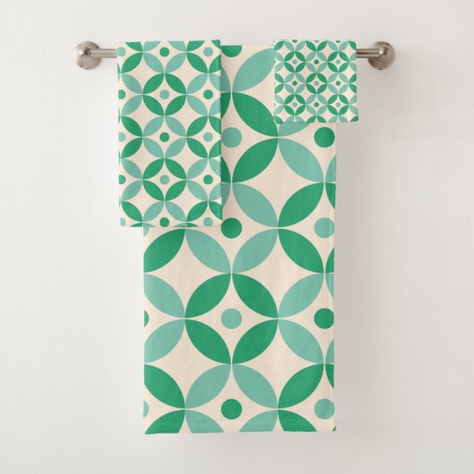 サマーホリデーグリーンレトロ幾何学模様 バスタオルセット (インサイチュ)