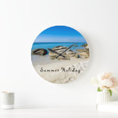 サマーホリデービューティフルビーチの写真と文字 ラージ壁時計 (ホーム)