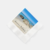 サマーホリデービューティフルビーチ写真と文字 縁ありカクテルナプキン (角)