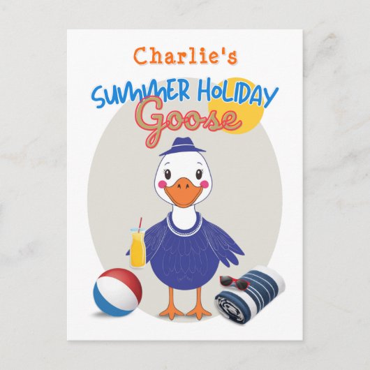 サマーホリデー間抜けグースキュートカートカートゥーンレトロ ポストカード (正面)