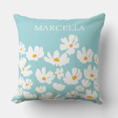 サマーホワイトコスモスフラワーズ名前をカスタムする アウトドアクッション (正面)