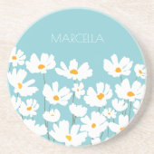 サマーホワイトコスモスフラワーズ名前をカスタムする コースター (正面)