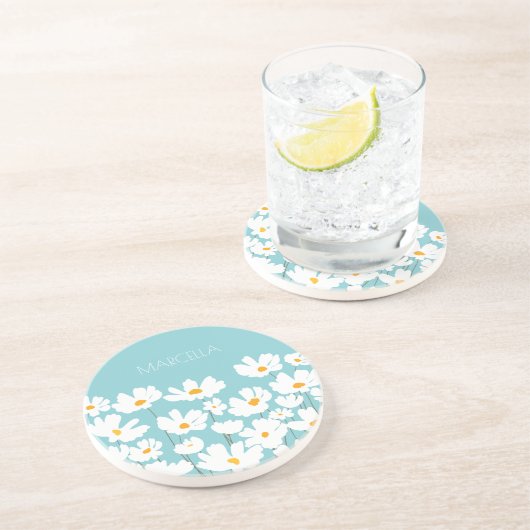 サマーホワイトコスモスフラワーズ名前をカスタムする コースター (側面)