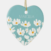 サマーホワイトコスモスフラワーズ名前をカスタムする セラミックオーナメント (右)