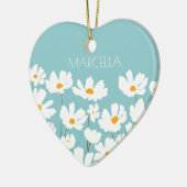 サマーホワイトコスモスフラワーズ名前をカスタムする セラミックオーナメント (左)