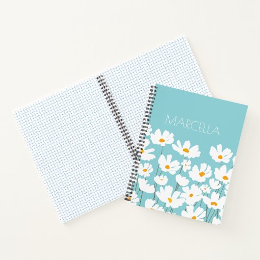 サマーホワイトコスモスフラワーズ名前をカスタムする ノートブック (内部)