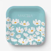 サマーホワイトコスモスフラワーズ名前をカスタムする ペーパープレート (正面)