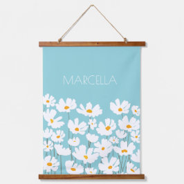 サマーホワイトコスモスフラワーズ名前をカスタムする 吊り下げ型タペストリー