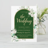 サマーホワイトローズエメラルドグリーンアーチズ結婚ーズ 招待状 (スタンド正面)
