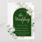 サマーホワイトローズエメラルドグリーンアーチズ結婚ーズ 招待状 (正面/裏面)
