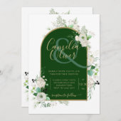 サマーホワイトローズエメラルドグリーンアー結婚チの請求書 招待状 (正面/裏面)