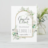 サマーホワイトローズエメラルドグリーン結婚リー 招待状 (スタンド正面)