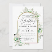 サマーホワイトローズエメラルドセージ緑結婚園 招待状 (正面)