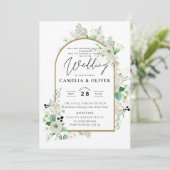 サマーホワイトローズエメラルドセージ緑結婚園 招待状 (スタンド正面)