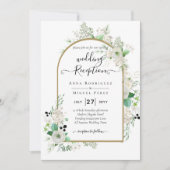 サマーホワイトローズエメラルドセージ緑結婚園 招待状 (正面)
