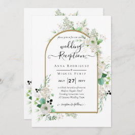 サマーホワイトローズエメラルドセージ緑結婚園 招待状