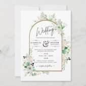 サマーホワイトローズエメラルドセージ緑結婚園 招待状 (正面)